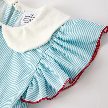 Girls Back To School Ruffled Apple Embroidery Short Set