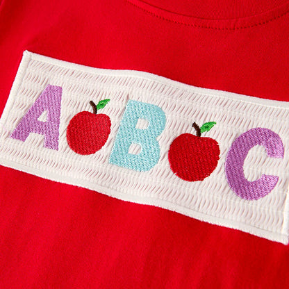 Boys Back To School ABC Apple Embroidery Smocked Short Set