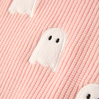 Mommy And Me Girls Halloween Ghost Applique Pink Sweater