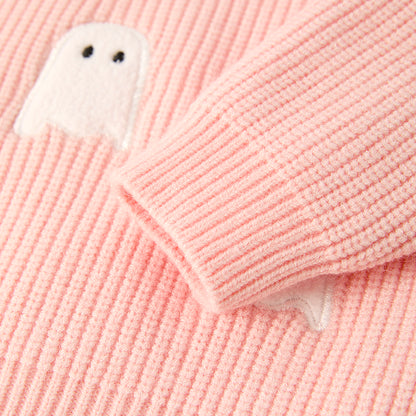 Mommy And Me Girls Halloween Ghost Applique Pink Sweater