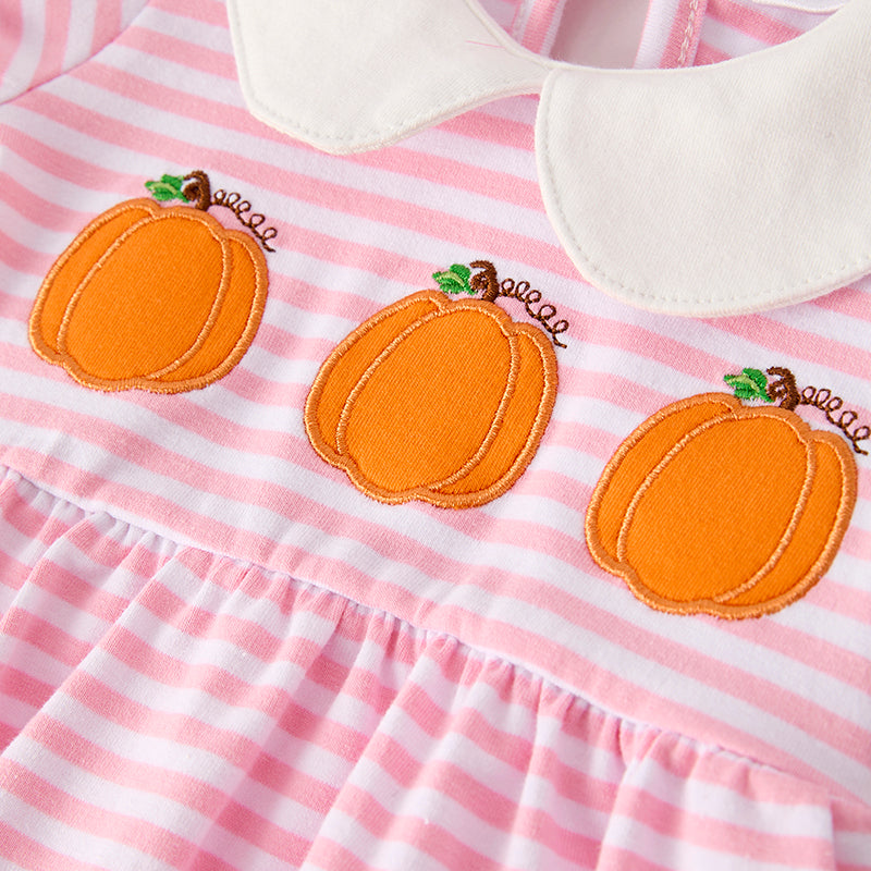 Baby Girls Halloween Pink Stripes Pumpkin Applique Romper
