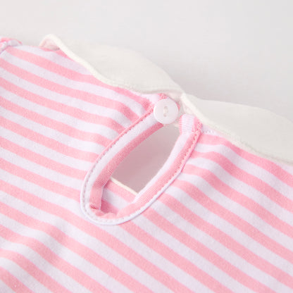 Baby Girls Halloween Pink Stripes Pumpkin Applique Romper