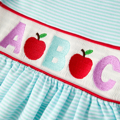 Girls Back To School ABC Apple Embroidery Smocked Short Set