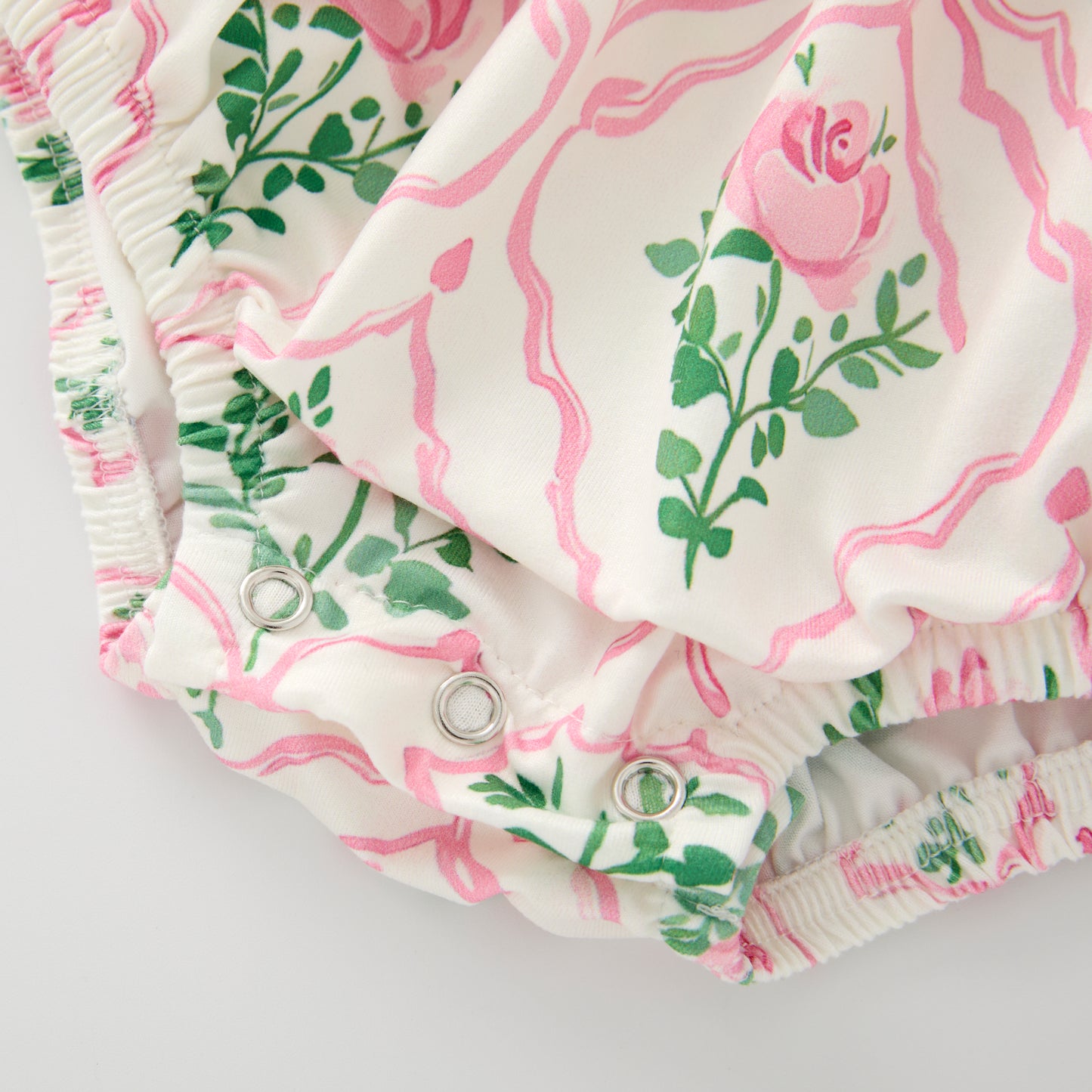 Baby Girls Pink Green Flower Bow Ruffled Bubble Romper