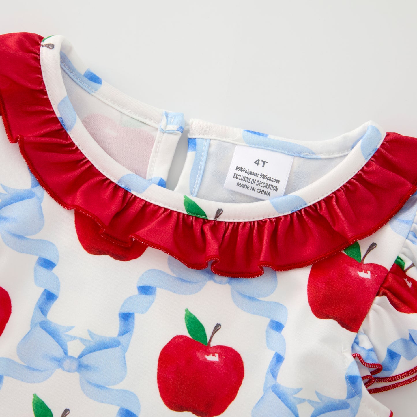 Girls Back To School Red Blue Apple Bow Dress