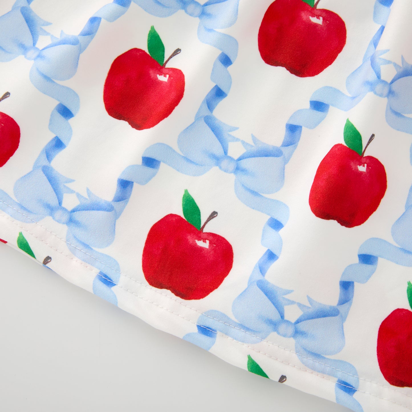 Girls Back To School Red Blue Apple Bow Dress