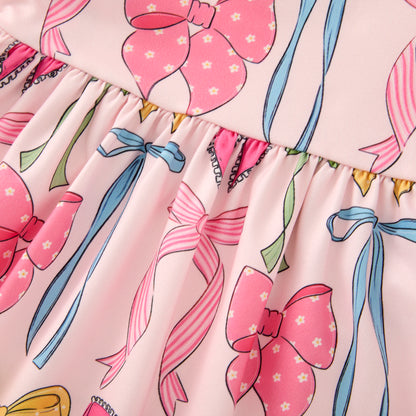 Girls Hot Pink Yellow Blue Bow Print Slip Dress