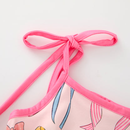Girls Summer Pink Yellow Bow Slip Jumpsuit