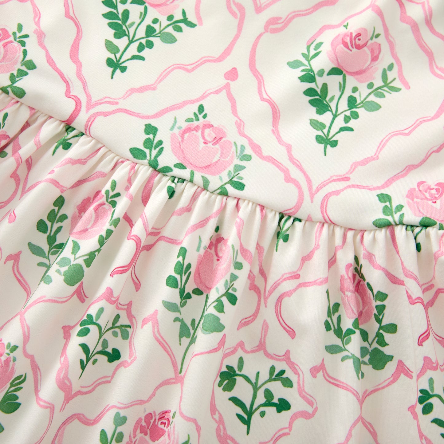 Girls Pink Green White Floral Print Slip Pacthwork Maxi Dress