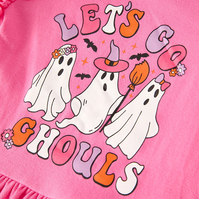 Girls Halloween Let's Go Ghouls Hot Pink Long Sleeves Pant Set