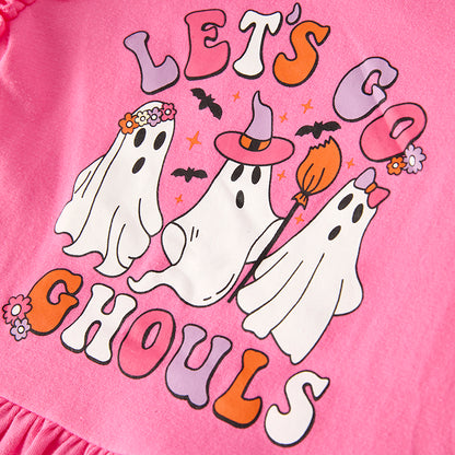 Girls Halloween Let's Go Ghouls Hot Pink Long Sleeves Pant Set