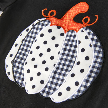 Baby Girls Halloween Pumpkin Applique Black Romper