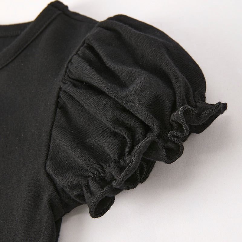 Baby Girls Halloween Pumpkin Applique Black Romper