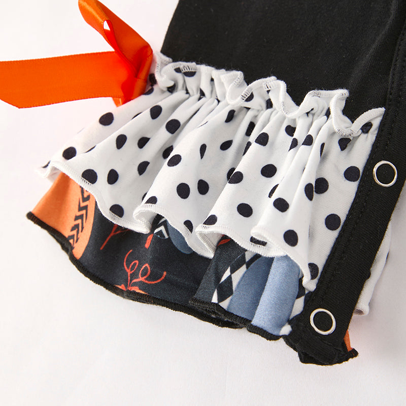 Baby Girls Halloween Pumpkin Applique Black Romper