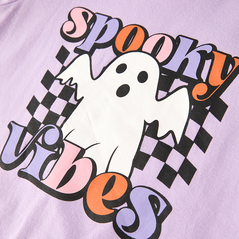 Girls Hallowen Spooky Vibes Lavender Black Plaid Hoodies Set