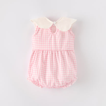 Baby Girls Halloween Pink Plaid Ghost Applique Romper