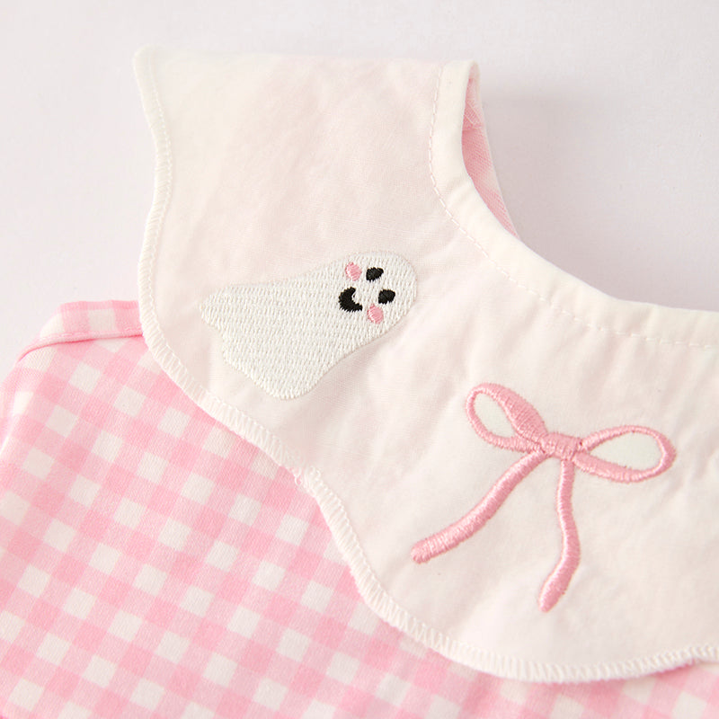 Baby Girls Halloween Pink Plaid Ghost Applique Romper