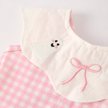 Baby Girls Halloween Pink Plaid Ghost Applique Romper