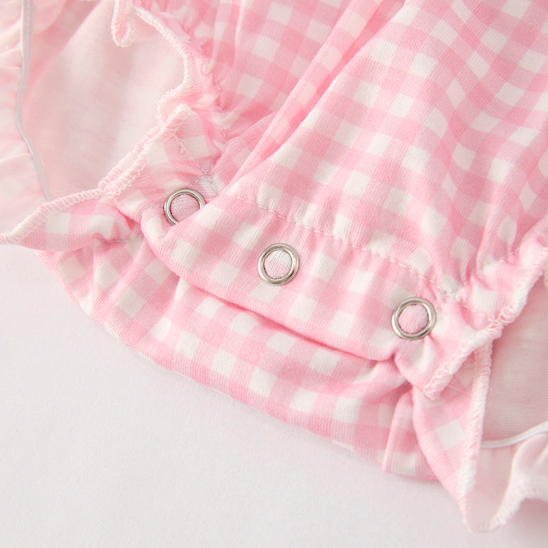 Baby Girls Halloween Pink Plaid Ghost Applique Romper