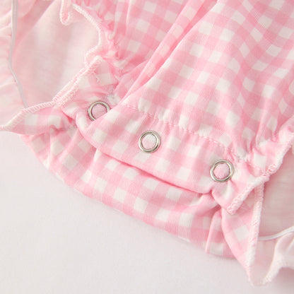 Baby Girls Halloween Pink Plaid Ghost Applique Romper