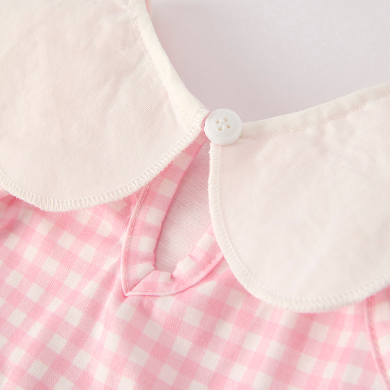 Baby Girls Halloween Pink Plaid Ghost Applique Romper