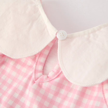 Baby Girls Halloween Pink Plaid Ghost Applique Romper