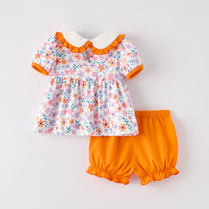 Pumpkin Embroidery Baby Girl Outfit – Dress & Bloomer Set