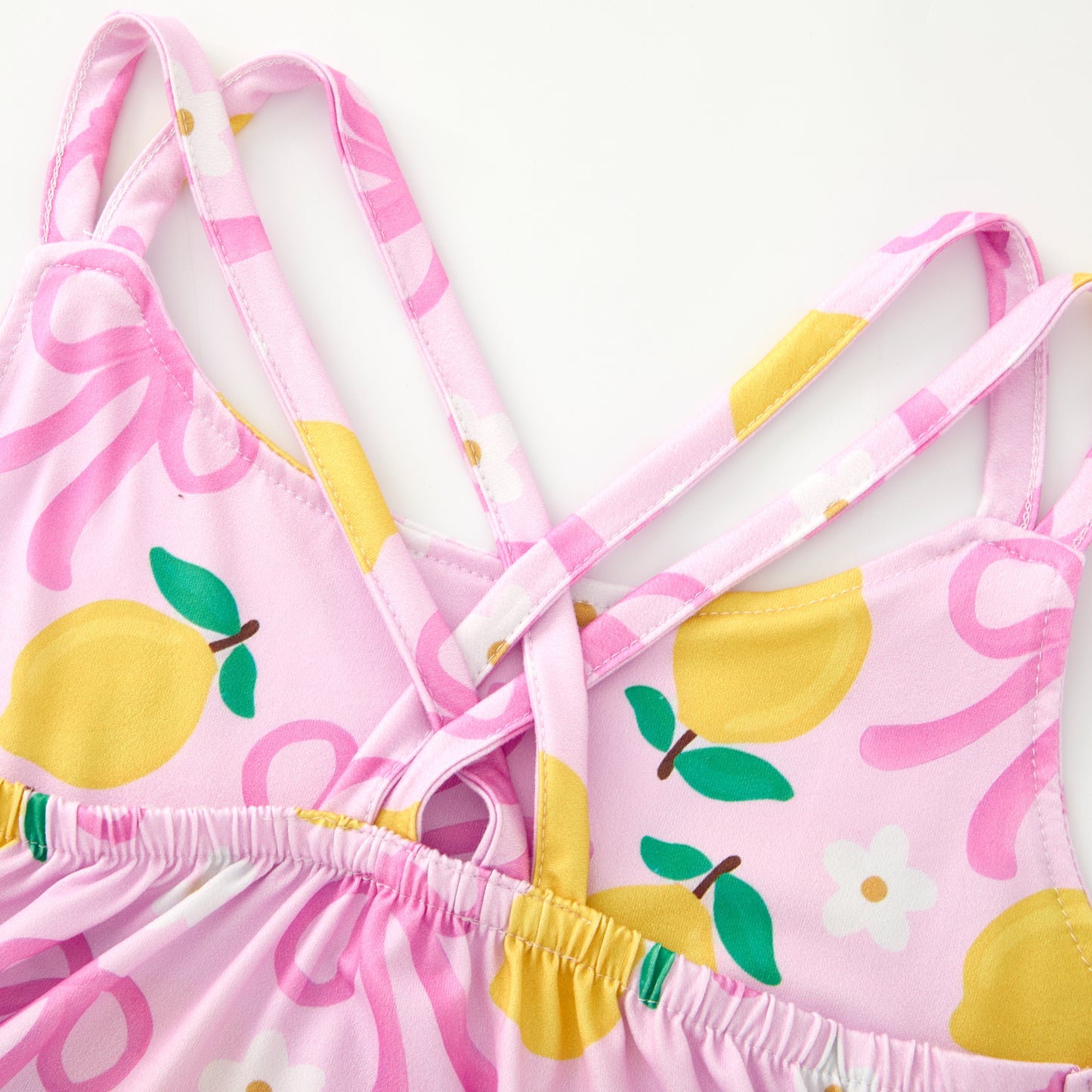 Girls Summer Pink Bow Lemon Print Athletic Ruffled Skirt Set