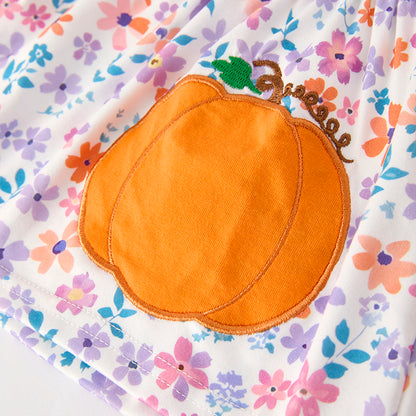 Pumpkin Embroidery Baby Girl Outfit – Dress & Bloomer Set