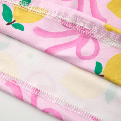 Girls Summer Pink Bow Lemon Print Athletic Ruffled Skirt Set
