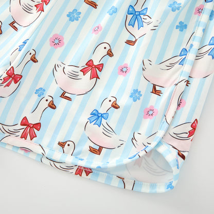 Girls Summer Blue Silly Goose Print Short Set