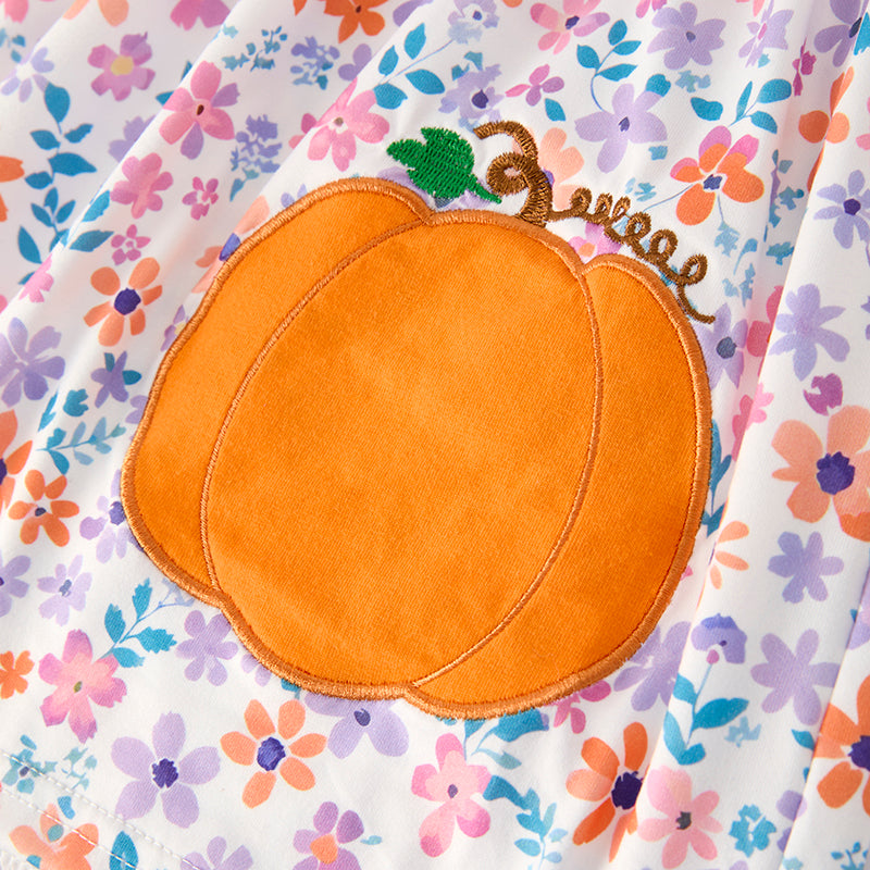 Pumpkin Embroidery Baby Girl Outfit – Dress & Bloomer Set