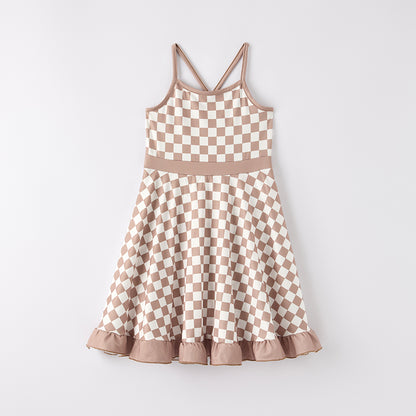 Girls Summer Muti-Colors Plaid Athletic Slip Outdoor Dress