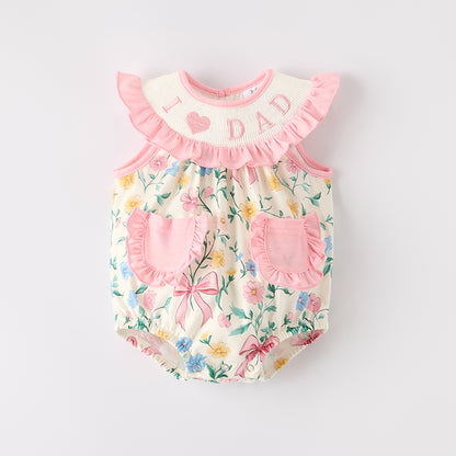 Baby Girls "I LOVE DAD" Smocked Pocket Bubble Romper