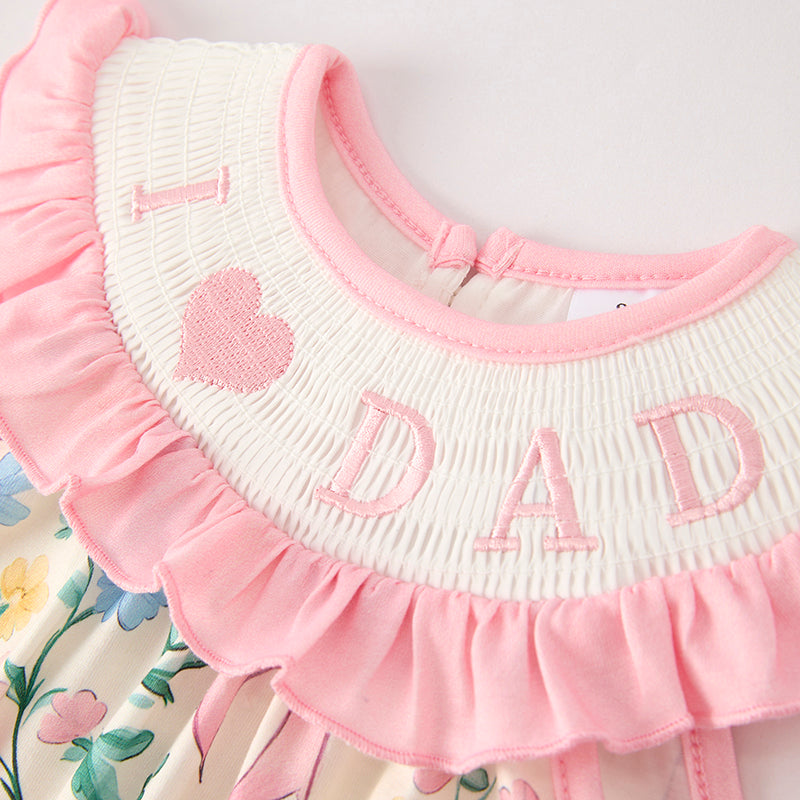 Baby Girls "I LOVE DAD" Smocked Pocket Bubble Romper