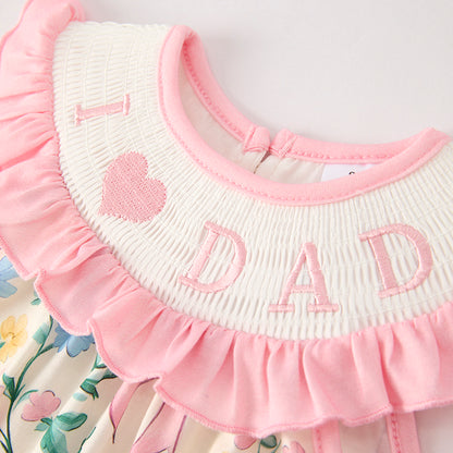 Baby Girls "I LOVE DAD" Smocked Pocket Bubble Romper