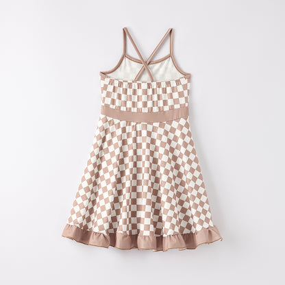 Girls Summer Muti-Colors Plaid Athletic Slip Outdoor Dress