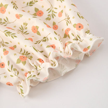 Women Fall Smocking Floral Print Patchwork Maxi Dress