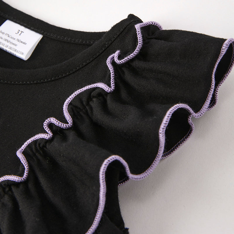 Girls Halloween Black Purple Ghost Applique Tulle Dress