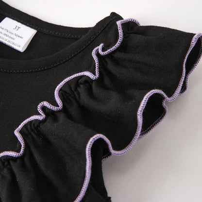 Girls Halloween Black Purple Ghost Applique Tulle Dress