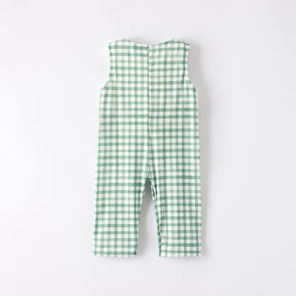 Baby Boy Halloween Pumpkin Embroidery Green Plaid Romper