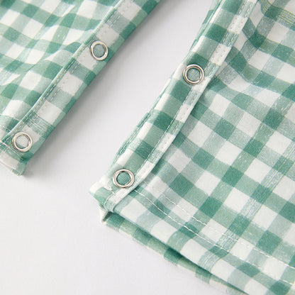 Baby Boy Halloween Pumpkin Embroidery Green Plaid Romper
