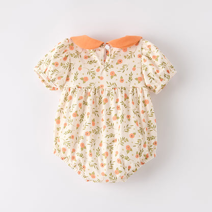 Baby Girls Fall Halloween Pumpkin Applique Bubbles Romper