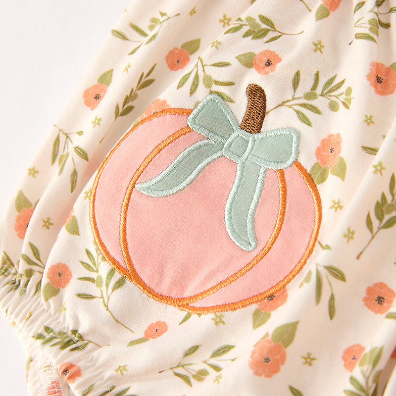 Baby Girls Fall Halloween Pumpkin Applique Bubbles Romper