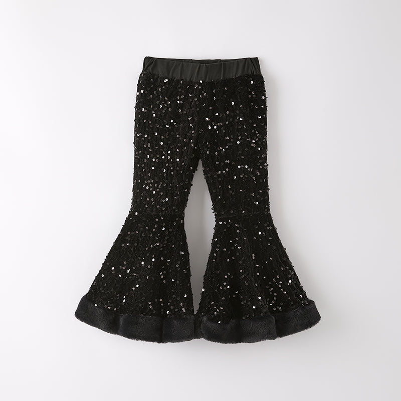 Girls Fall Winter Black Sequins Bell Pant