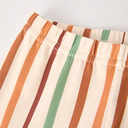 Girls Fall Thanksgiving GOBBLE Green Orange Stripes Pant Set