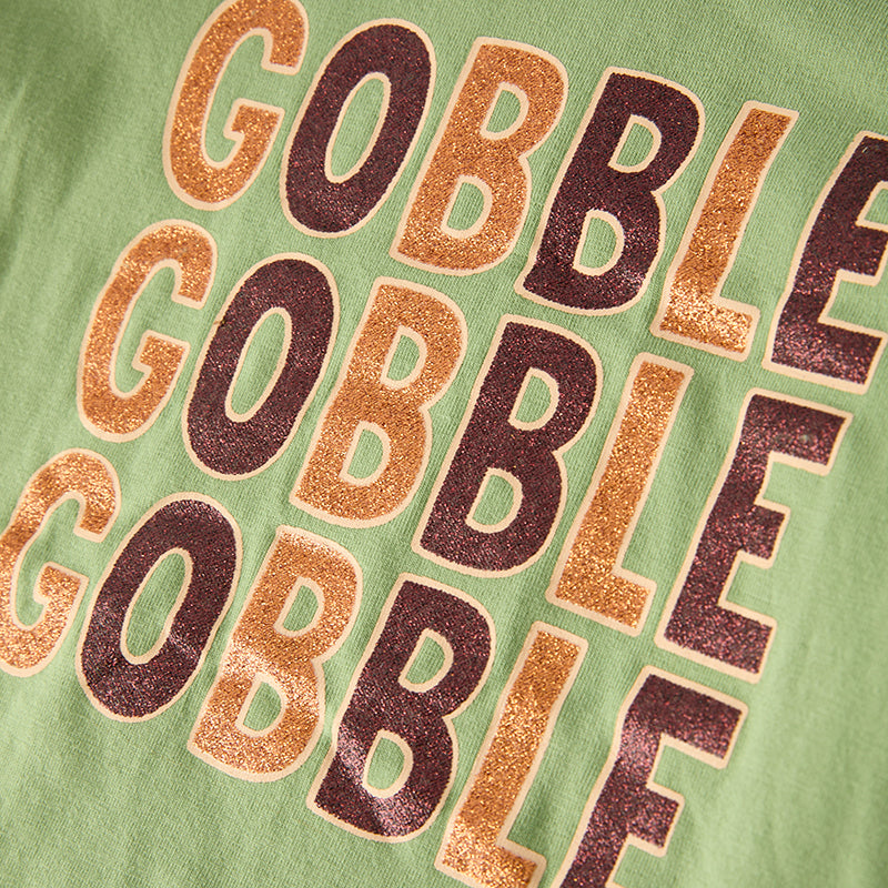 Girls Fall Thanksgiving GOBBLE Green Orange Stripes Pant Set