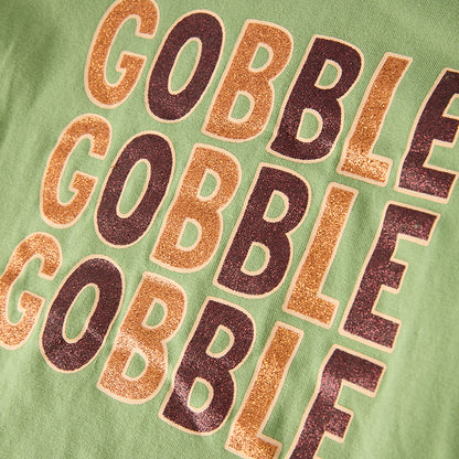 Girls Fall Thanksgiving GOBBLE Green Orange Stripes Pant Set