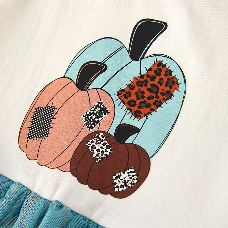 Girls Thanksgiving Pumpkin Embroidery Tulle Ruffled Pant Set