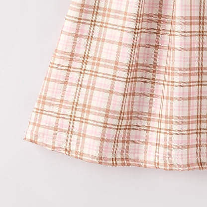 Girls Thanksgiving Turkey Smock Embroidery Plaid Dress